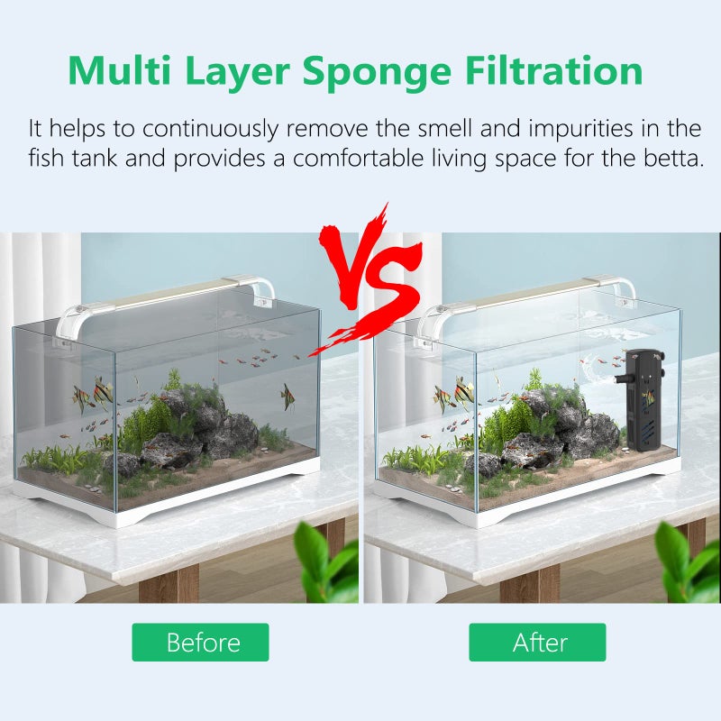 Insputer Aquarium Filter, Insputer 8W Turtle Tank Filter with 2 Sponge Filtration, 200 GPH Adjustable Submersible Fish Filters for 10-50 Gallo Pond Freshwater - Image 5